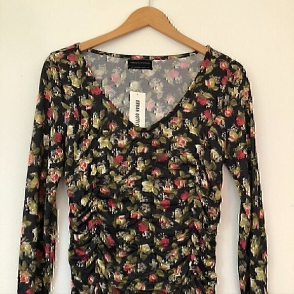 NEW NWT URBAN OUTFITTERS Dalton Ruched Mini Dress Black Floral 90s 00s Y2K Small - Picture 3 of 11